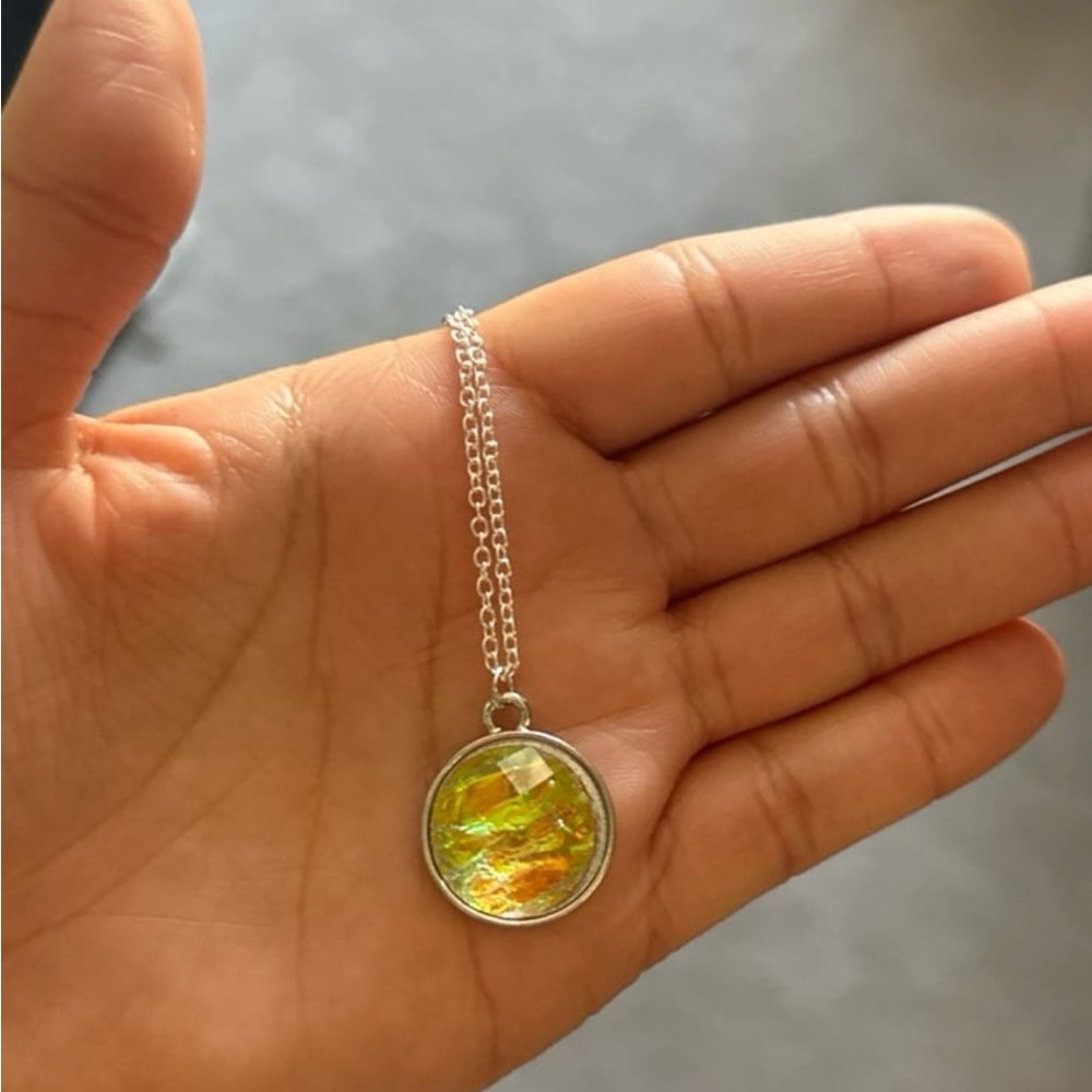 Silver Necklace with Green and Gold Pendant